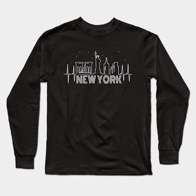 I Love New York City Heartbeat Statue Of Liberty Long Sleeve T-Shirt by pho702